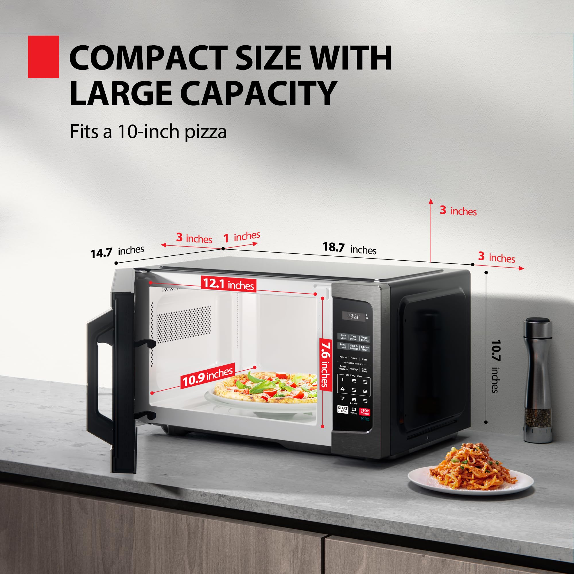 TOSHIBA ML-EM09PA Small Microwave Oven with 6 Auto Menus