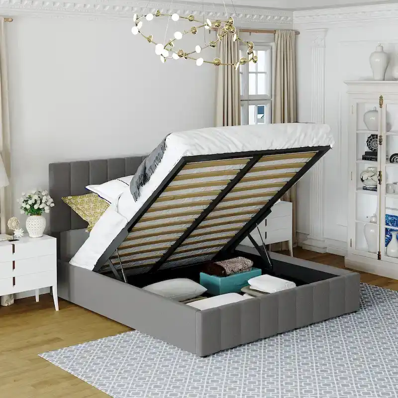 Upholstered Platform Bed with Lift-Up Storage - Full/Queen Size
