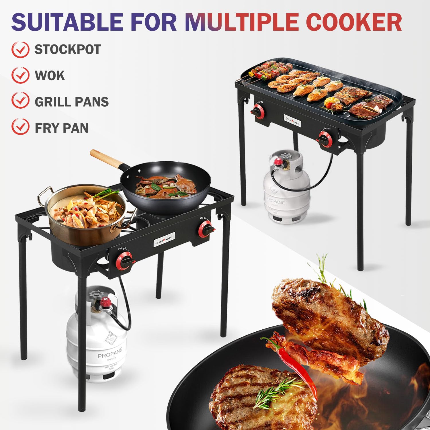 VIVICREATE Propane Grill 2 Burner Portable Gas Stove for BBQ