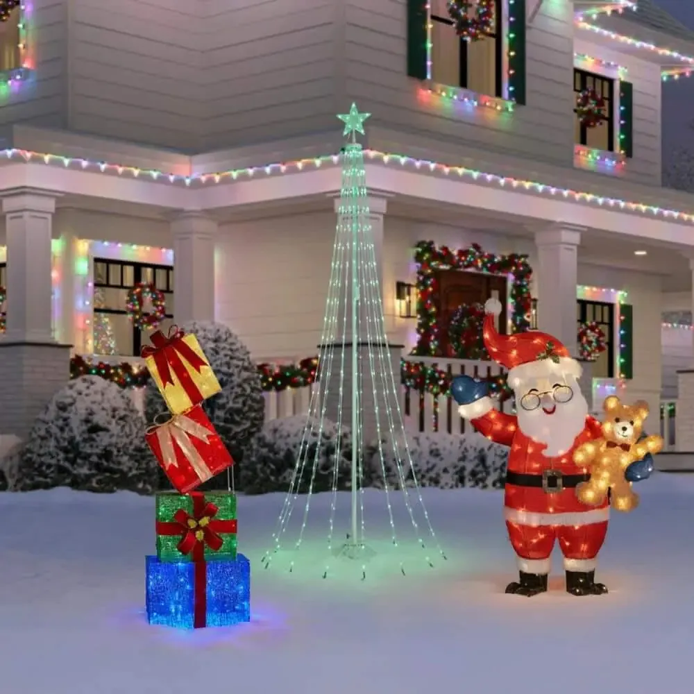 5 ft Warm White LED Santa with Bear Holiday Yard Decoration