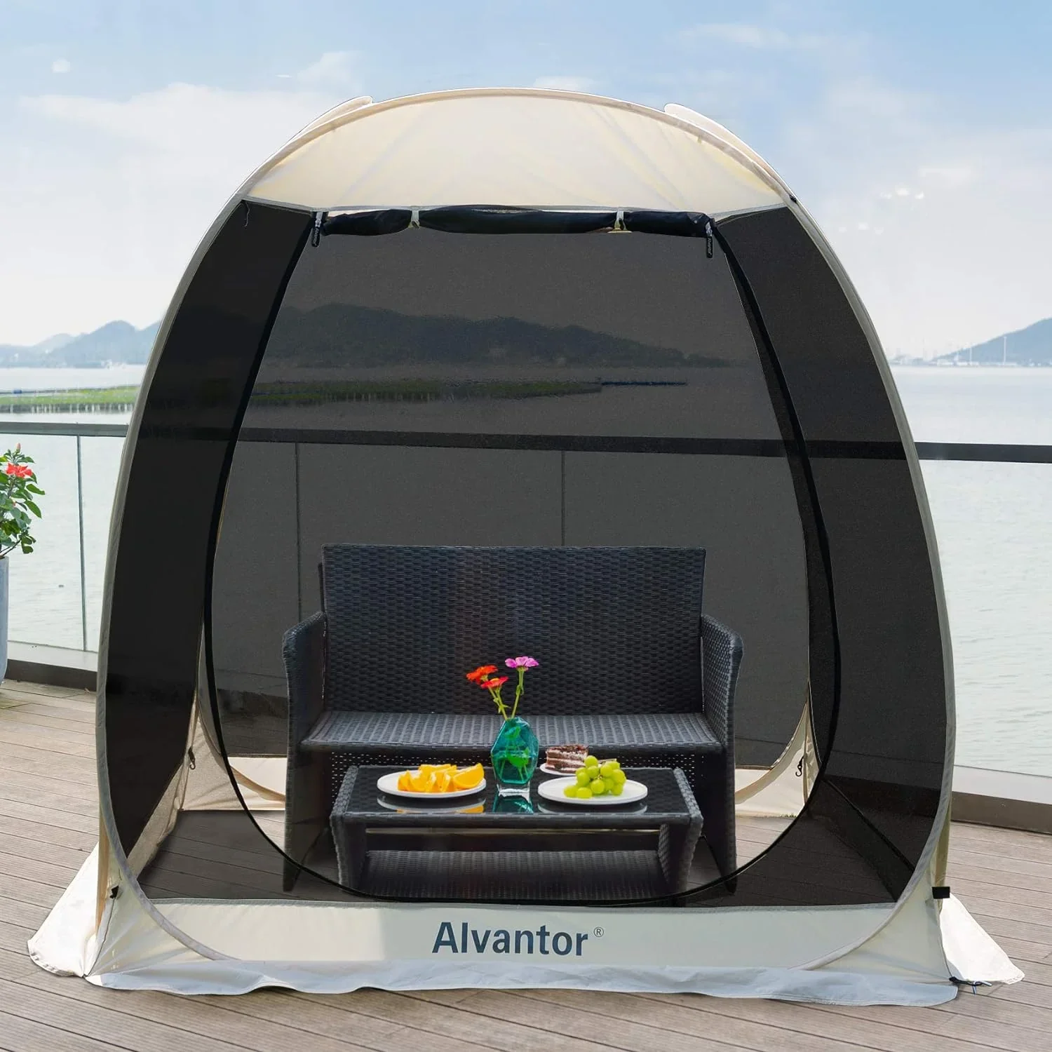 Screen House Room Camping Tent Outdoor Canopy Pop Up Sun Shade Shelter 8 Mesh Walls Not Waterproof Beige 12'x12' Patent Pending