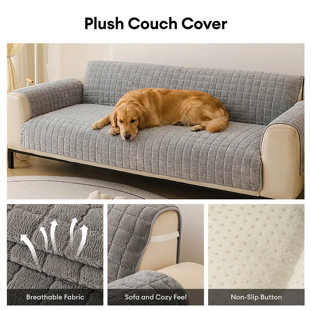 One-Piece Soft Pet-Friendly Short Plush Sofa Protection Non-Slip Couch Cover