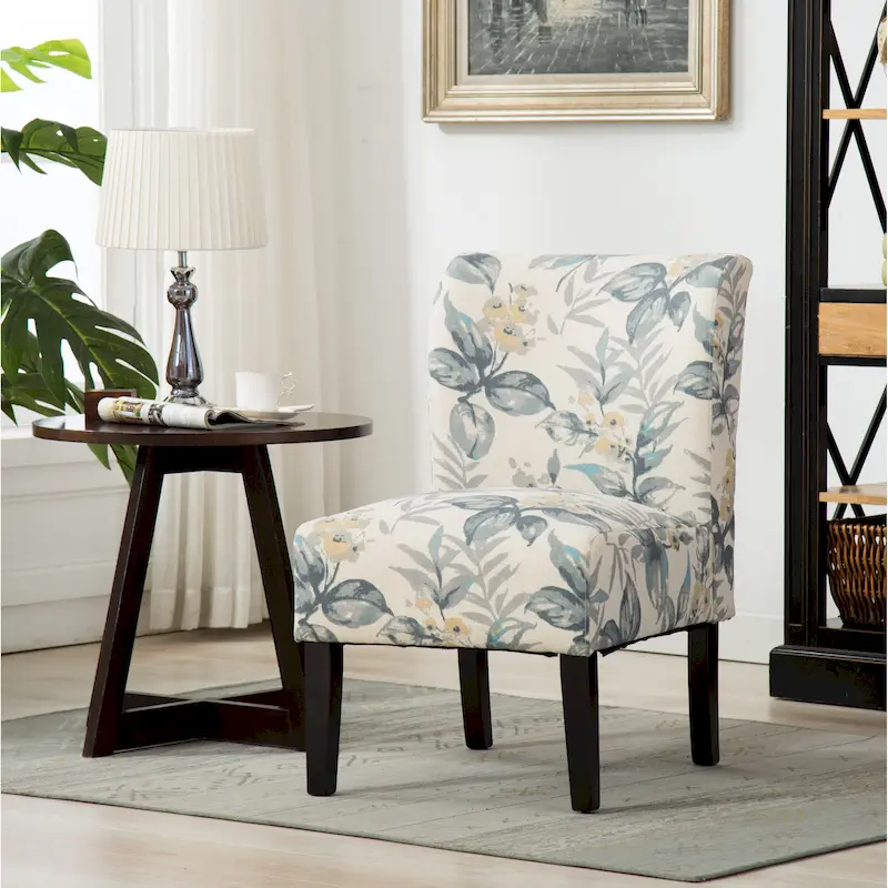 Blue Leaves 29.13 Upholstered Accent Chair featuring Wooden Legs