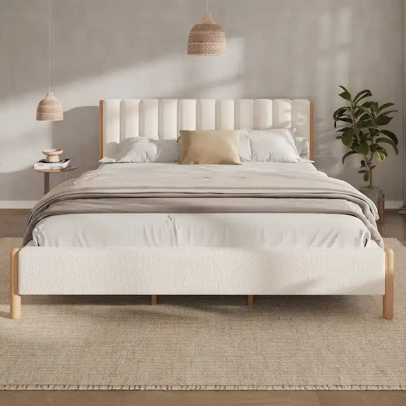 Elegant Upholstered Bed Frame with Durable Wooden Legs