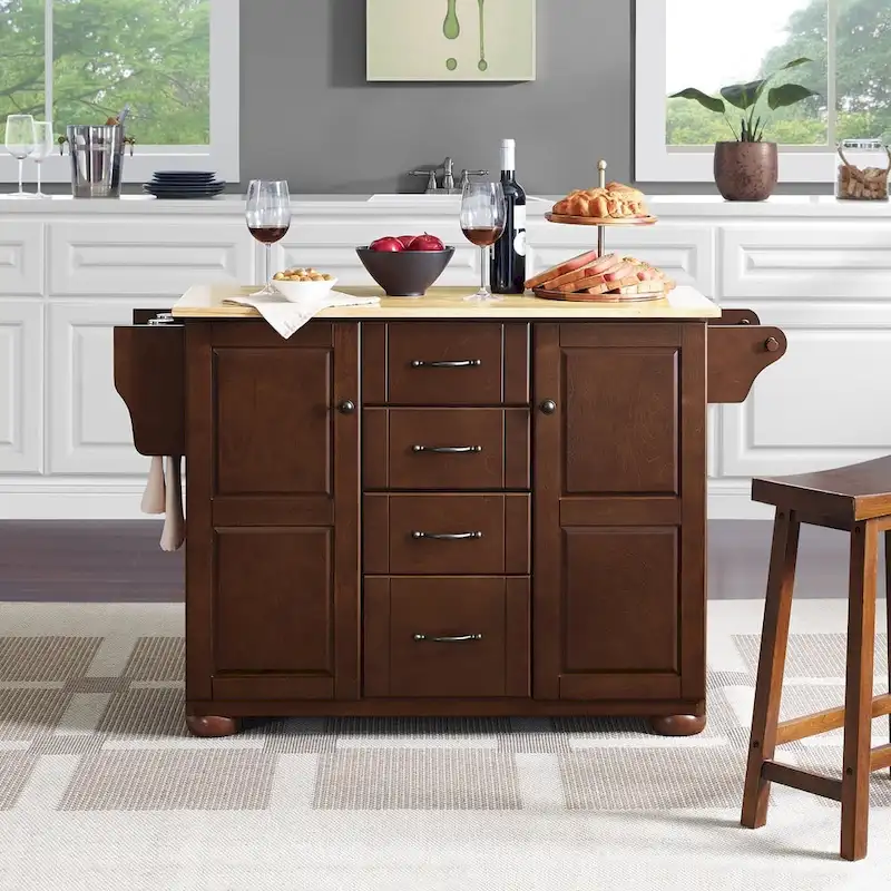 Crosley Eleanor Kitchen Island with Natural Wood Top - Dimensions: 18