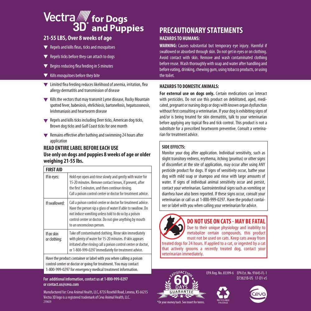 VECTRA 3D Flea and Tick Prevention for Medium Dogs, 6-Month