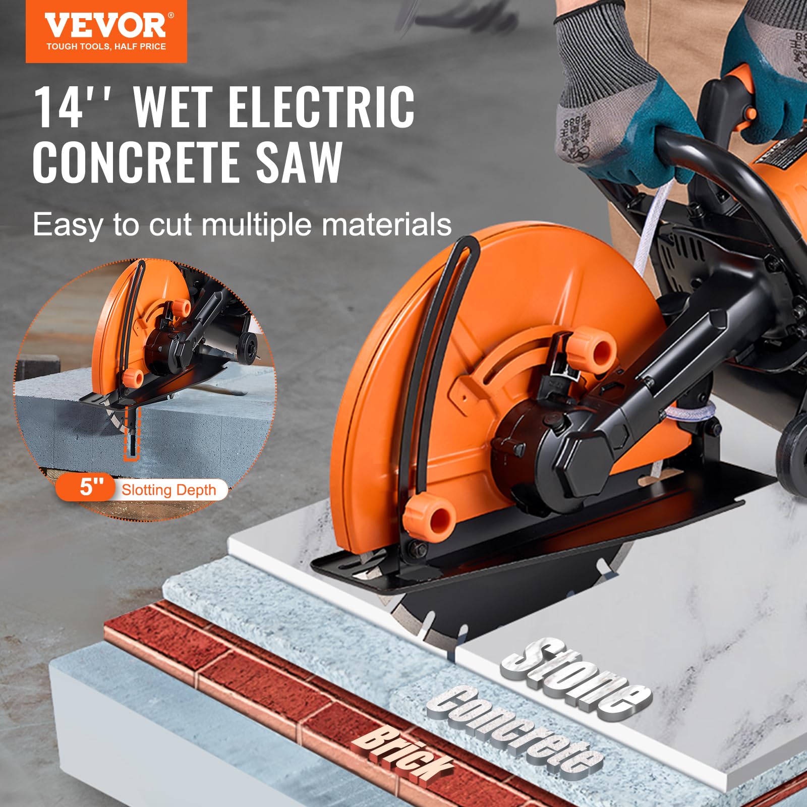 VEVOR Electric Concrete Saw 14 - 2600W, Wet Disk Cutter