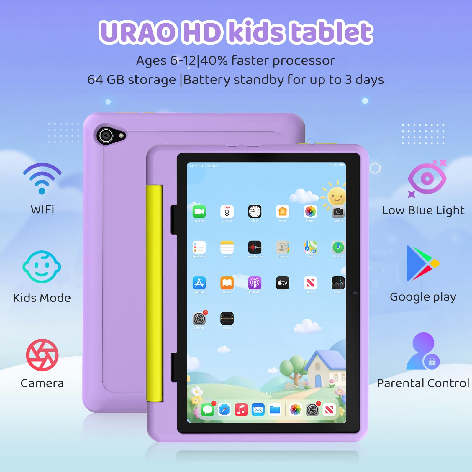 URAO Kids Tablet 10 Android 16GB with Case & Parental Control