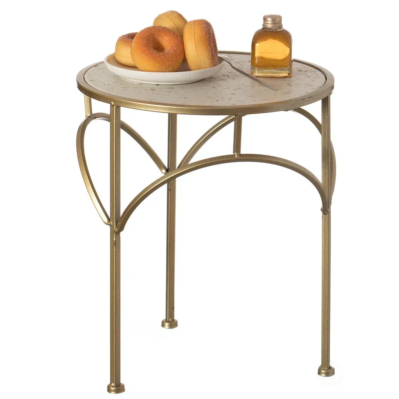 Set of 3 Decorative Gold Metal Round Plant Stands with Modern White Marble Top - Stylish End Side Tables