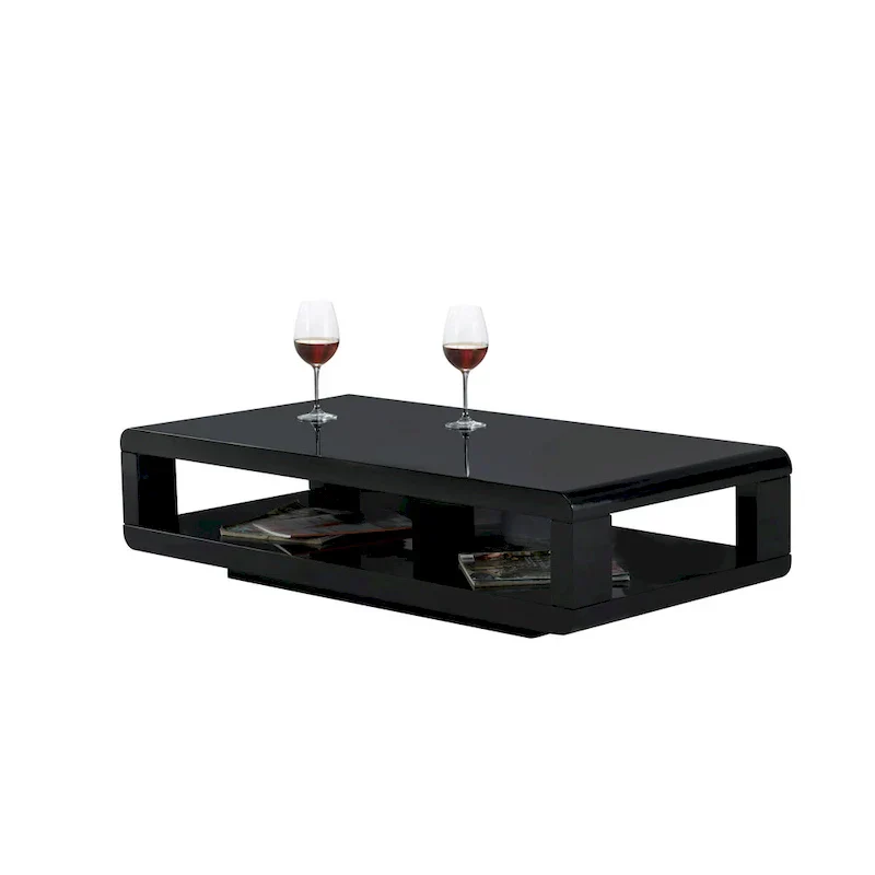 Modern Rectangular Coffee Table with Gloss Finish and Open Storage Shelf