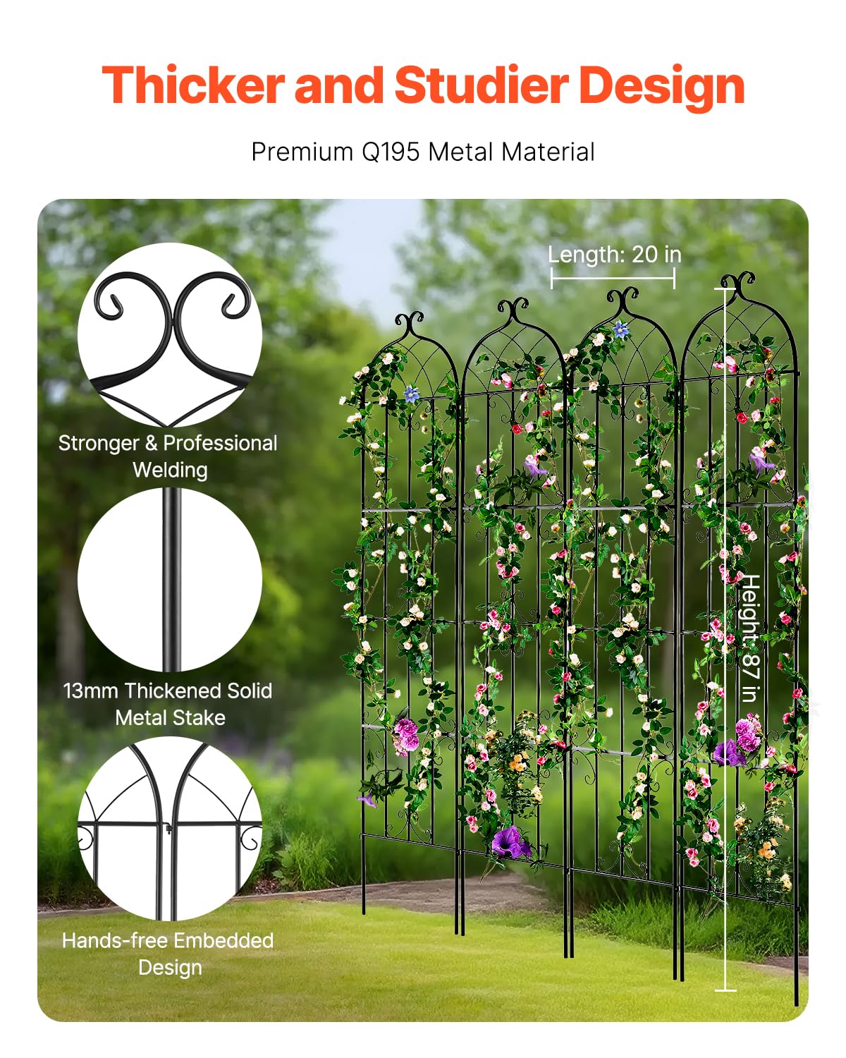 VEVOR Garden Trellis for Climbing Plants - 4 Pack Metal