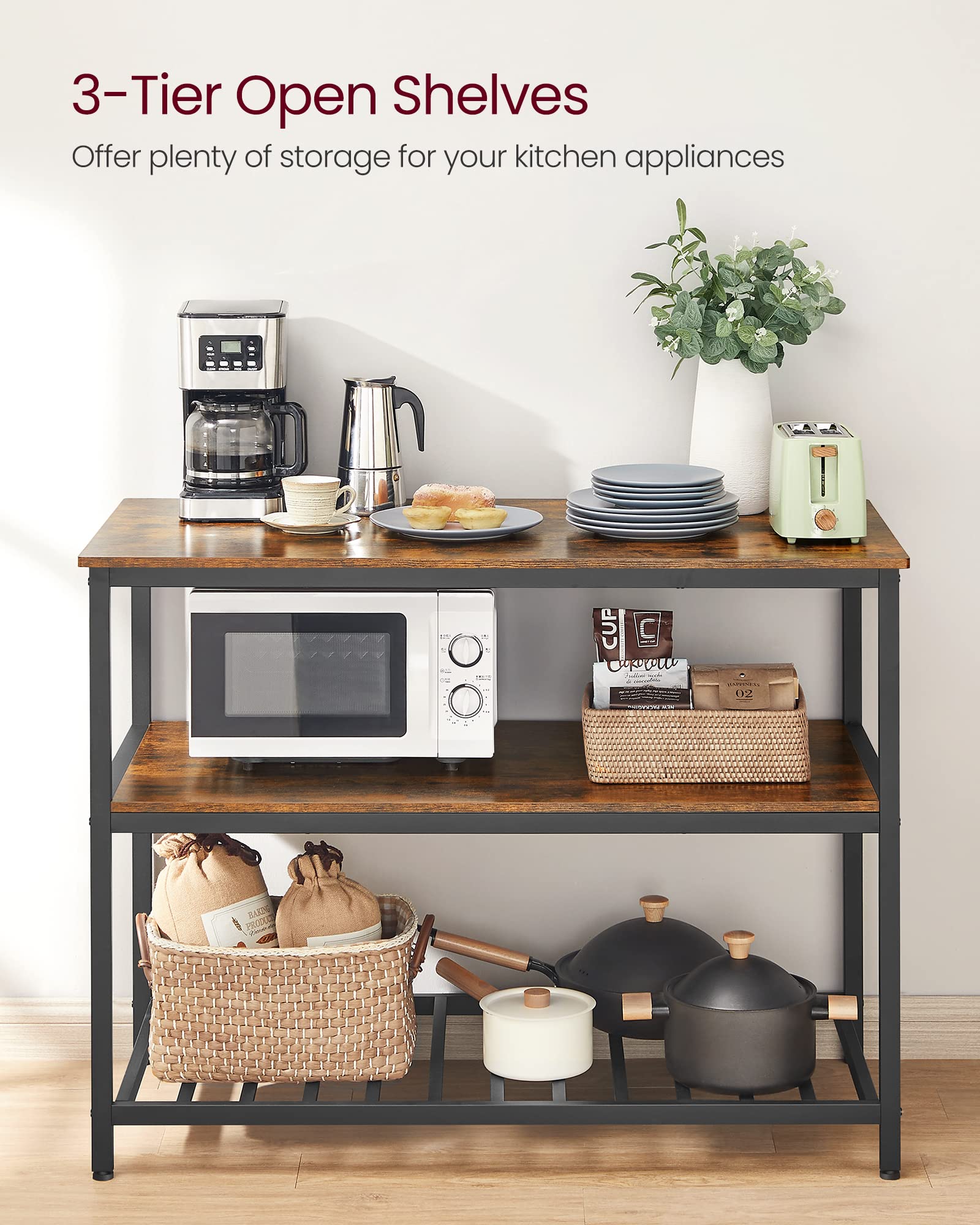 VASAGLE UKKI01BX Kitchen Island with 3 Shelves and Large Worktop
