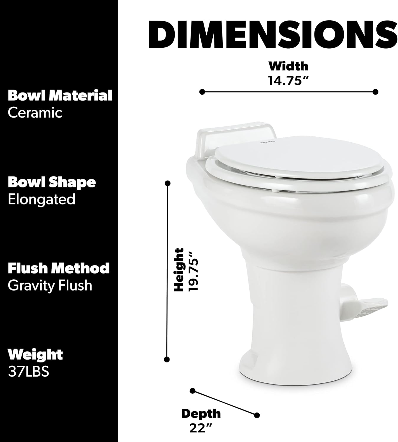 DOMETIC 320 Series Standard Height RV Toilet - White