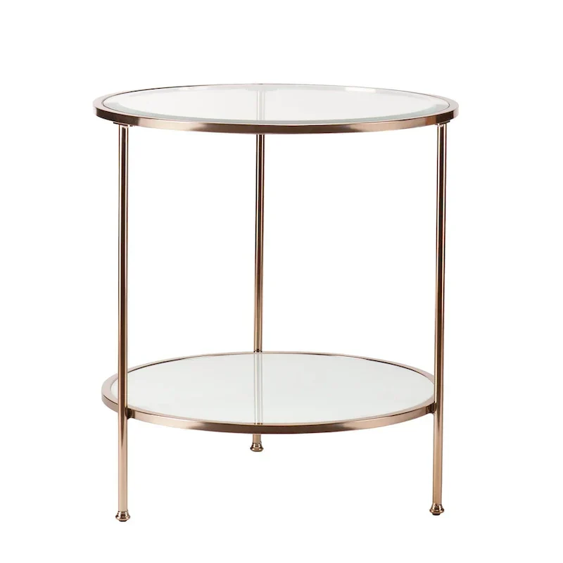 HomeRoots 26-Inch Gold Glass and Iron Round End Table with Shelf - Dimensions: 24.25 x 24.25 x 26.25 Inches