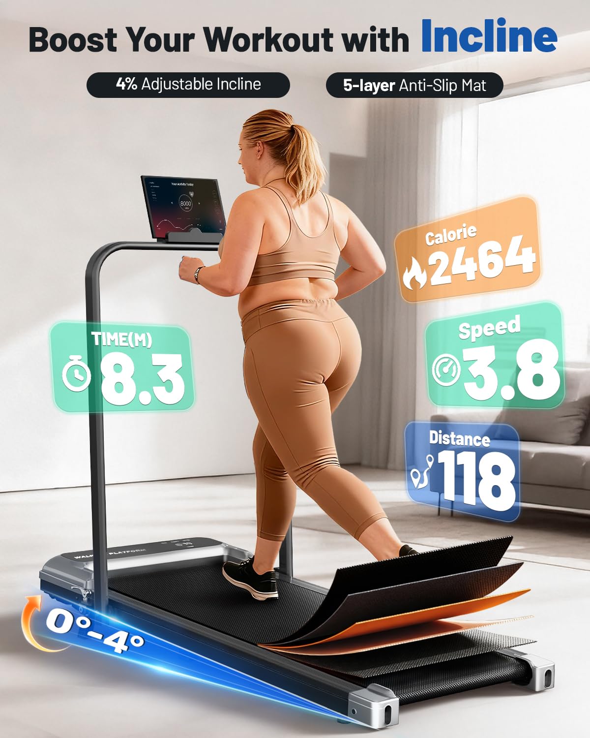 VIAMOTION Walking Pad Treadmill with Adjustable Incline