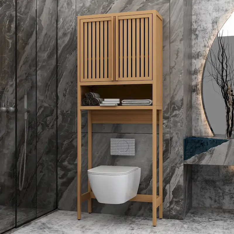Bamboo Over-The-Toilet Storage Cabinet with Shelf and Double Doors