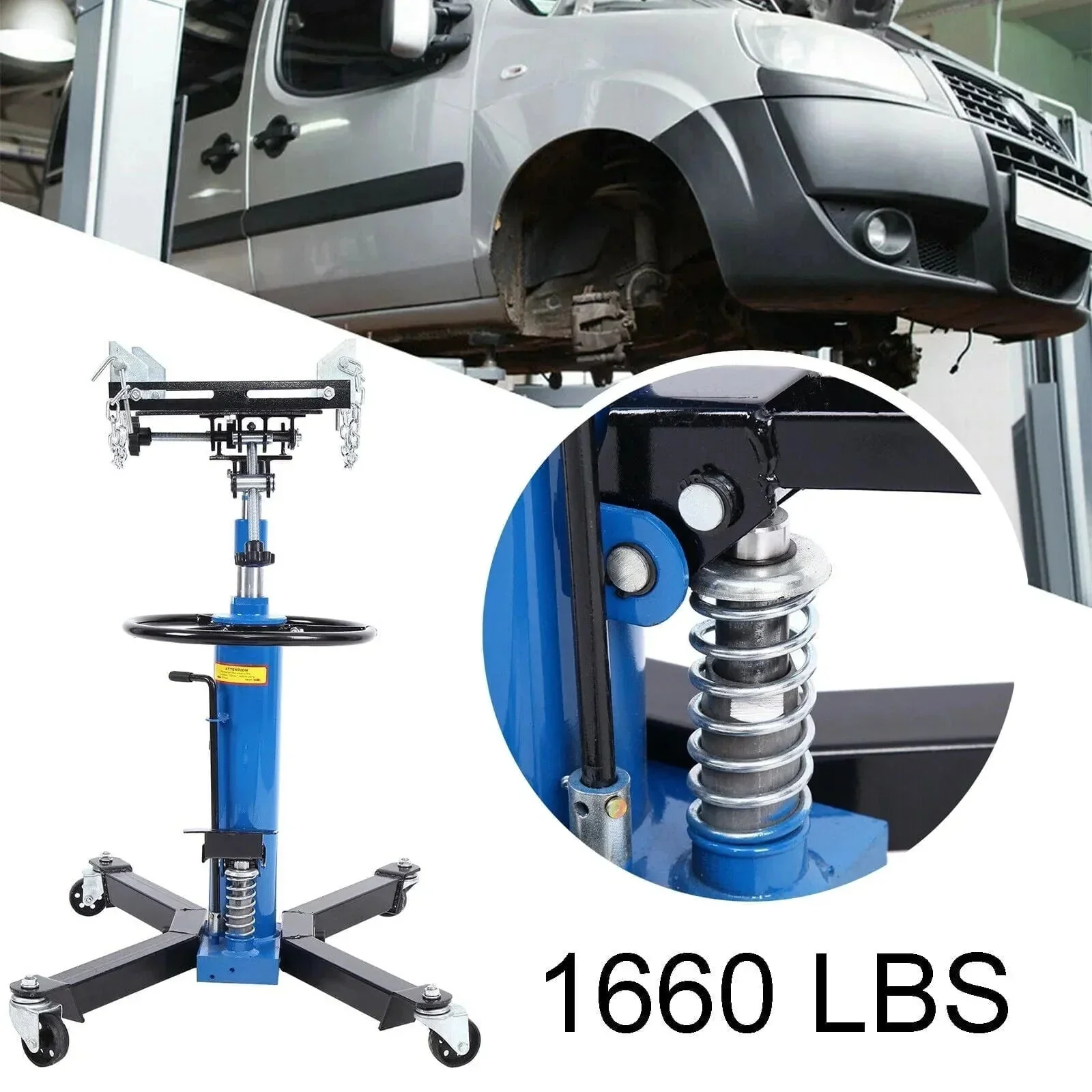1660 Pounds Hydraulic Car Transmission Jack Vertical Lift with 360 Swivel Wheel Pedal ,Blue,33