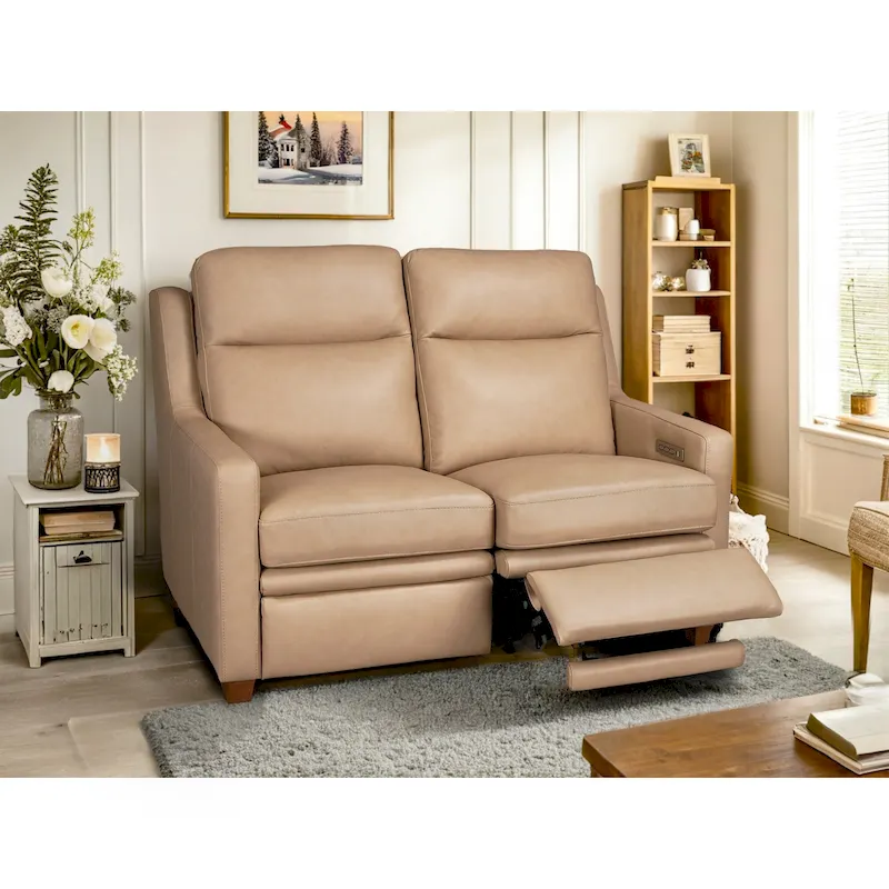 Authentic Leather 56-Inch Triple-Motor Power Reclining Loveseat with Zero-Wall Design and USB & USB-C Ports