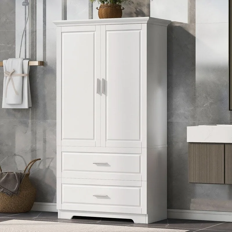 2-Door Bathroom Storage Cabinet with Drawers and Adjustable Shelf