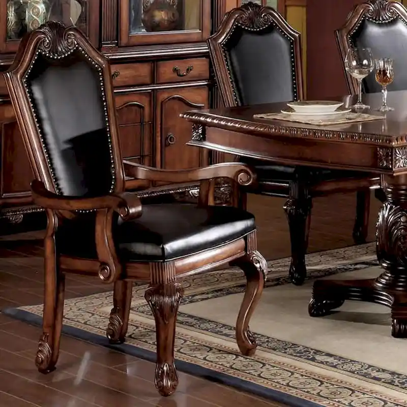 Set of 2 Chateau De Ville Black PU Armchairs with Cherry Accents