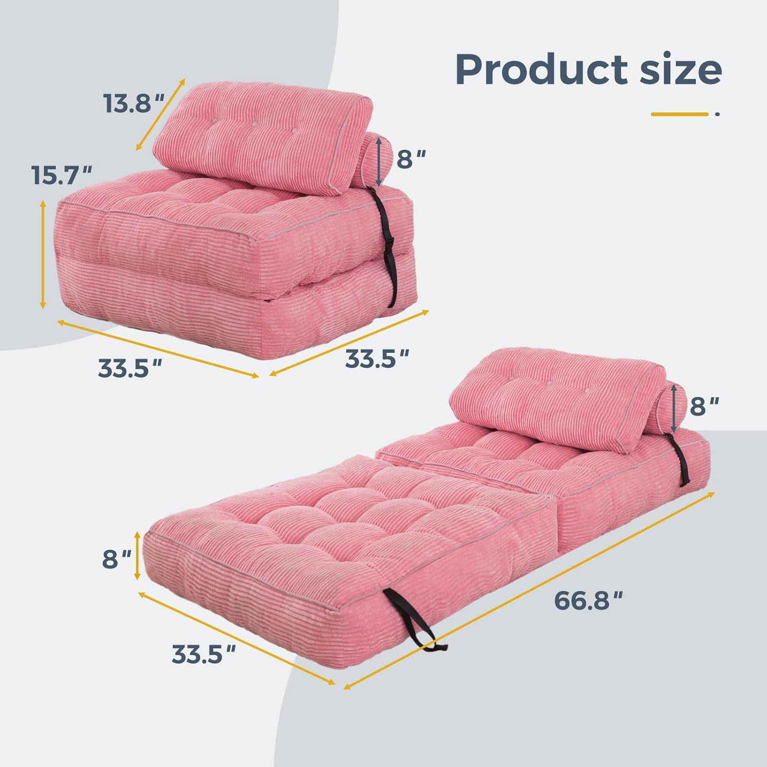 MAXYOYO Folding Sofa Bed, Convertible Sleeper Chair with Pillow Foldable Mattress with Back Support, Portable Fold Out Chair Bed Comfy Floor Sofa Lounge for Living Room Bedroom