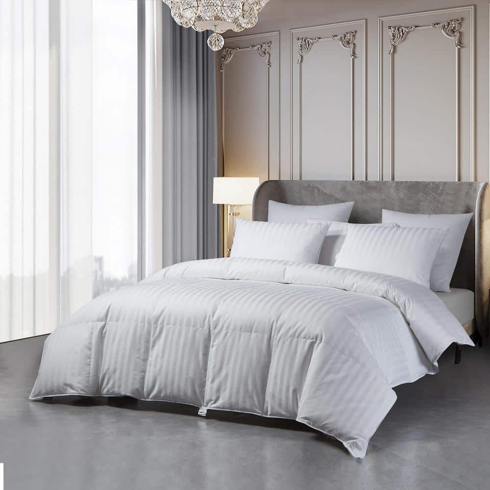 Beautyrest - 500-Thread Count Damask Stripe US Grown Cotton All Seasons Hungarian Goose Down Comforter
