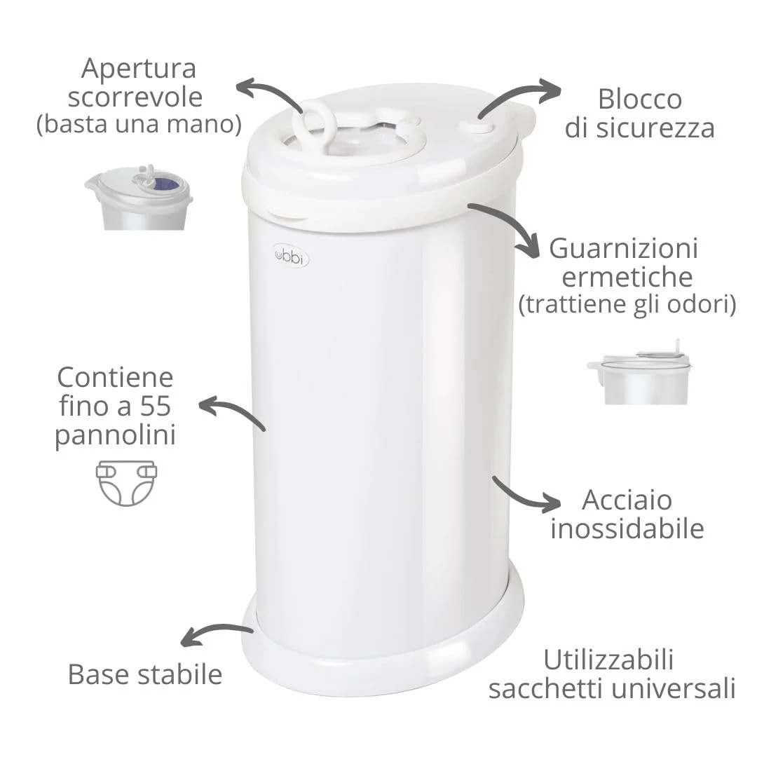 Ubbi Steel Diaper Pail, Odor Locking, No Special Bag Required