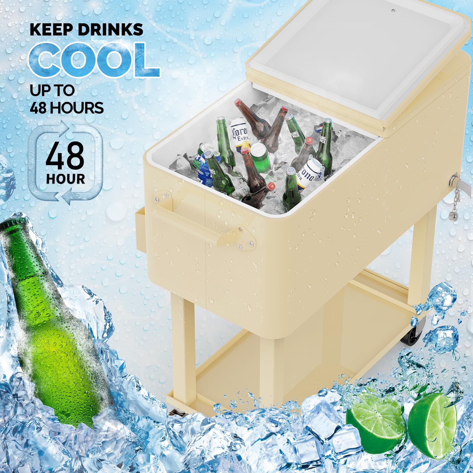 VINGLI Rolling Ice Chest - Portable Drink Cooler Cart with Shelf