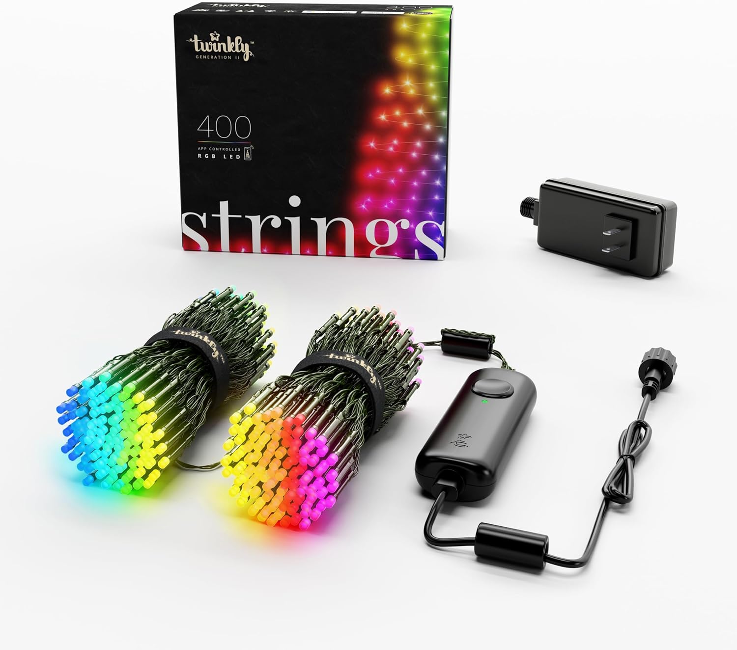 Twinkly Strings 600 LED RGB+Warm White, LED Light String, in-and Outdoor Smart Multicolor LED Lights, Christmas Lights, Mappable LEDs, Compatible with Alexa and Google Home, IP44