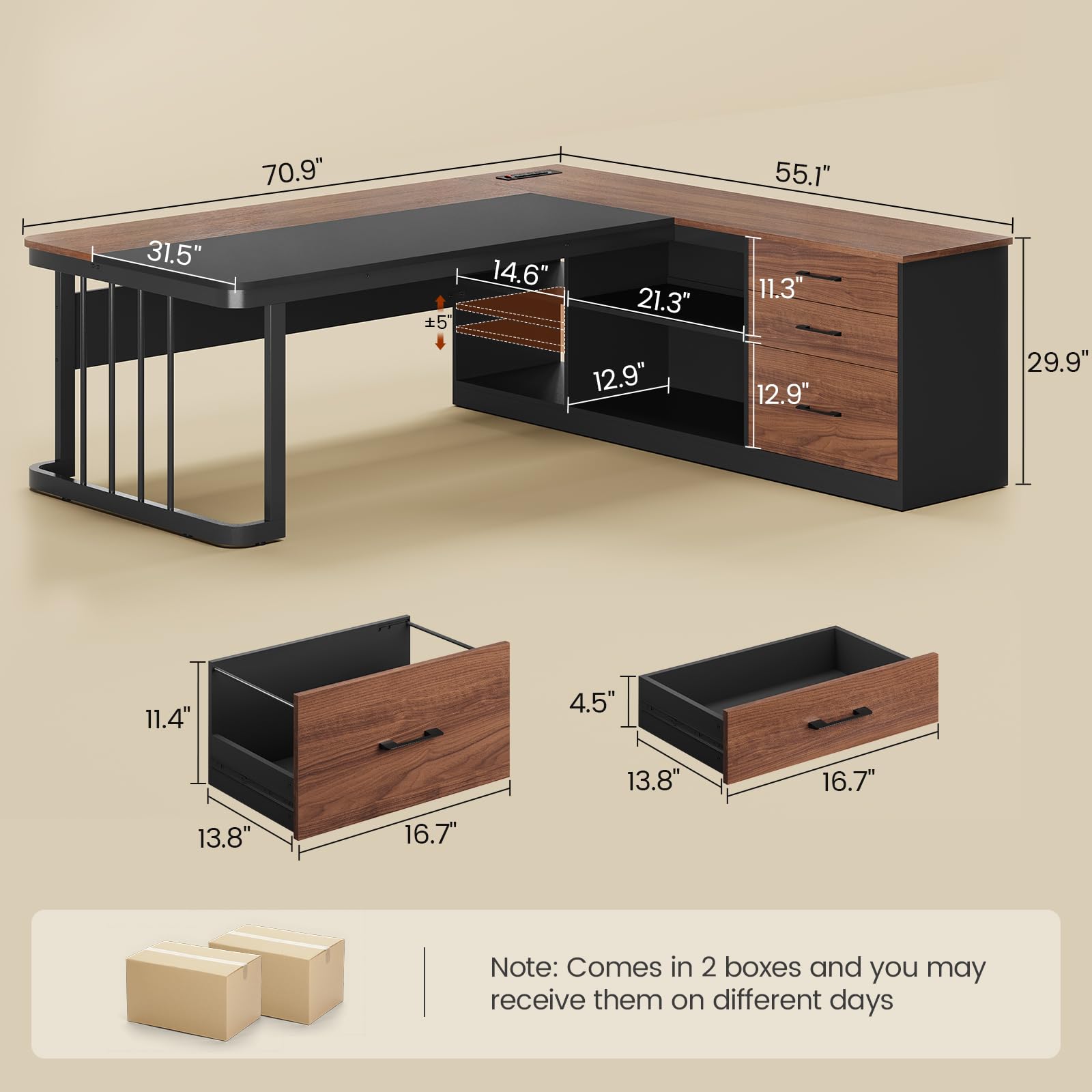 UPOSOJA 71 Executive Desk with Drawers & Storage Shelves