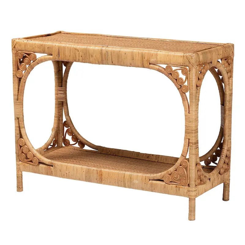 Modern Bohemian Light Honey Rattan Console Table by Bali & Pari - Ramona Collection