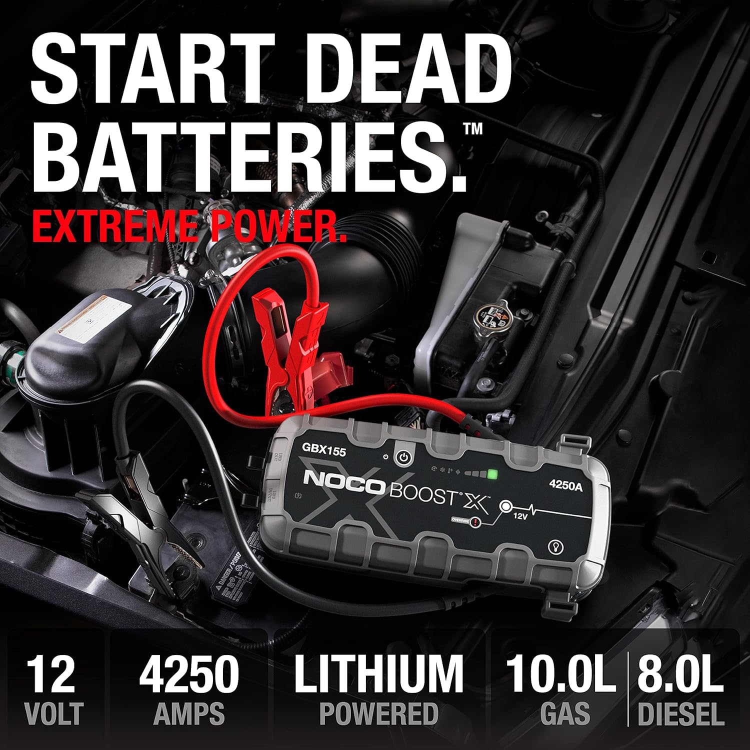 12V Lithium Jump Starter GBX155 4250A Portable Battery Booster Pack Power Bank for 10.0L Gas and 8.0L Diesel Engines