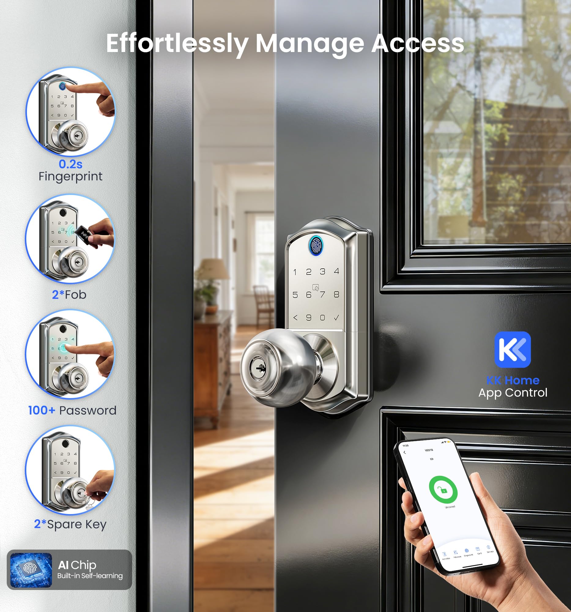 VEISE VE018 Smart Knob Handle Lock - Fingerprint & App Control