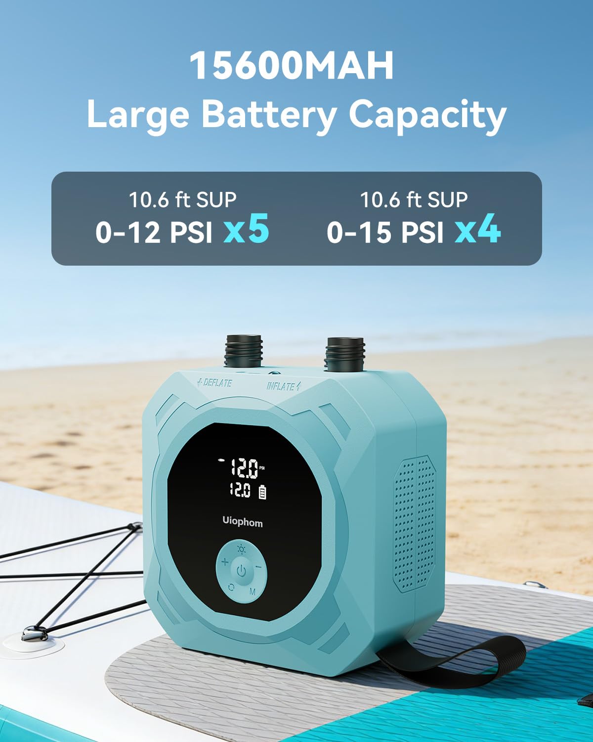 UIOPHOM 50PSI Electric Paddle Board Pump - Dual Stage, Auto-Off