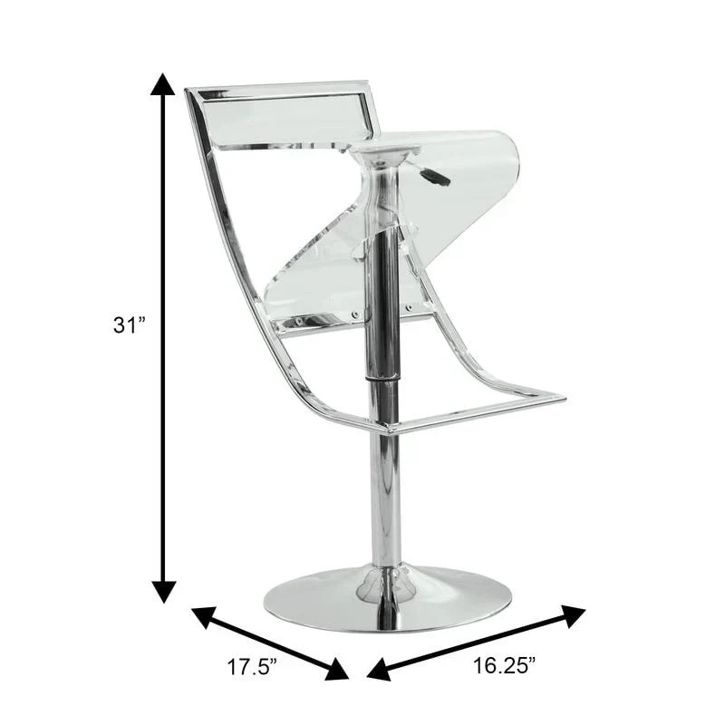 Napoli Adjustable Clear Acrylic Bar Stool - Modern Transparent Swivel Chair for Kitchen or Home Bar
