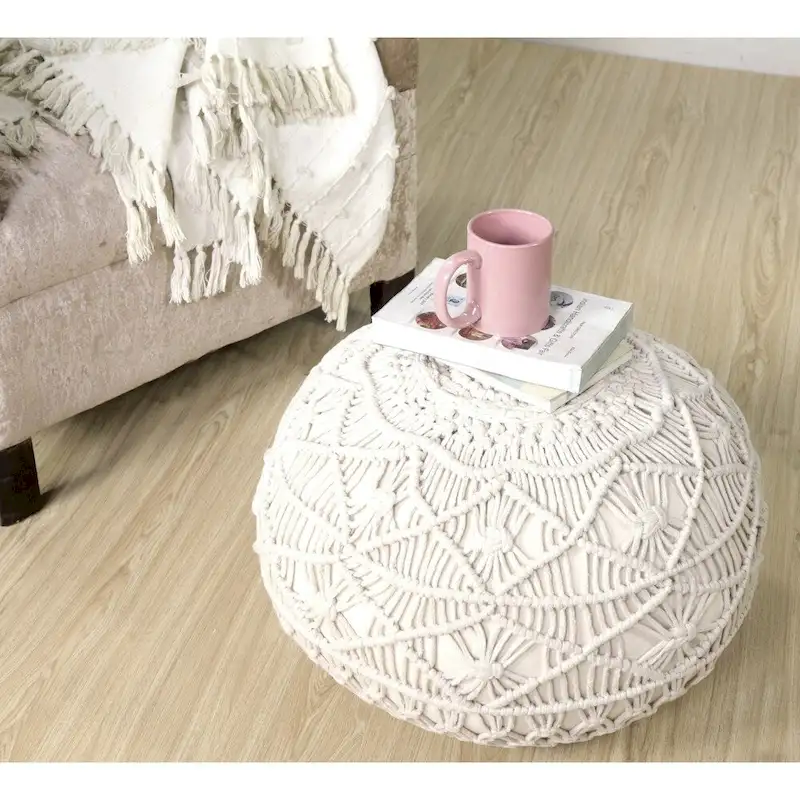 Sevita Mystic Macrame Natural Pouf and Ottoman