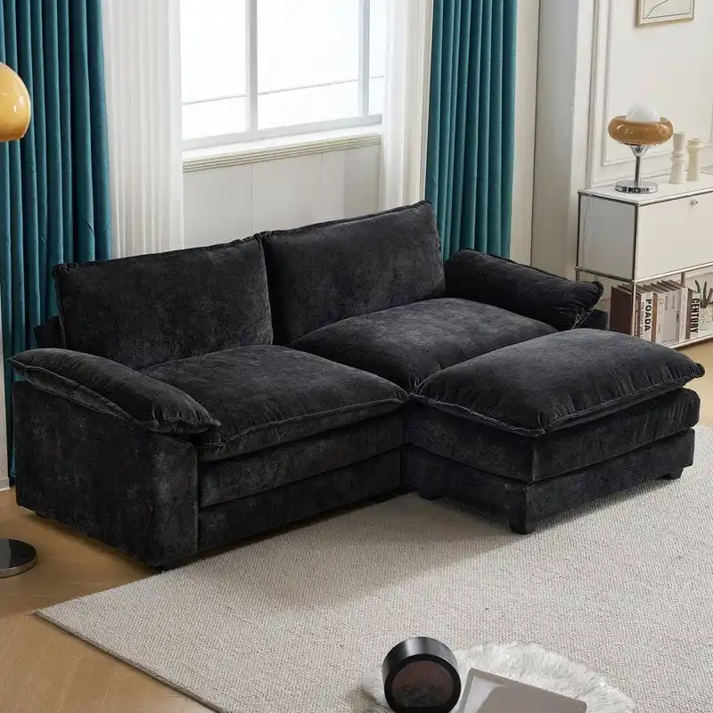 Chenille Two-Seater Sofa with Footstool - 2+1 Indoor Double Bag, Dimensions: 217*141*85