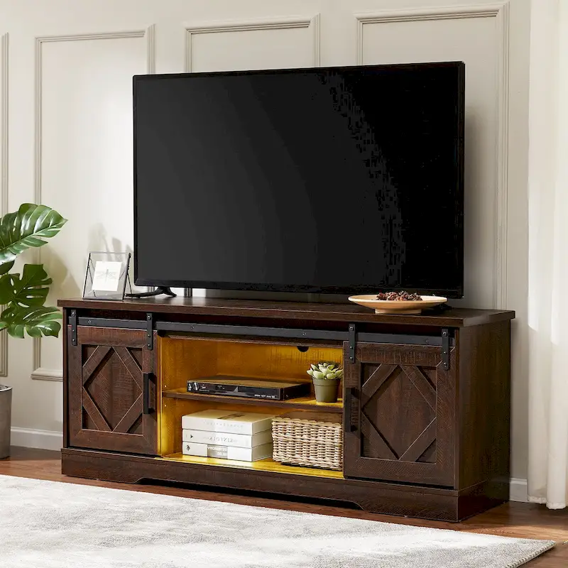Rustic Farmhouse Barndoor TV Stand - Entertainment Center for TVs up to 70 Inches