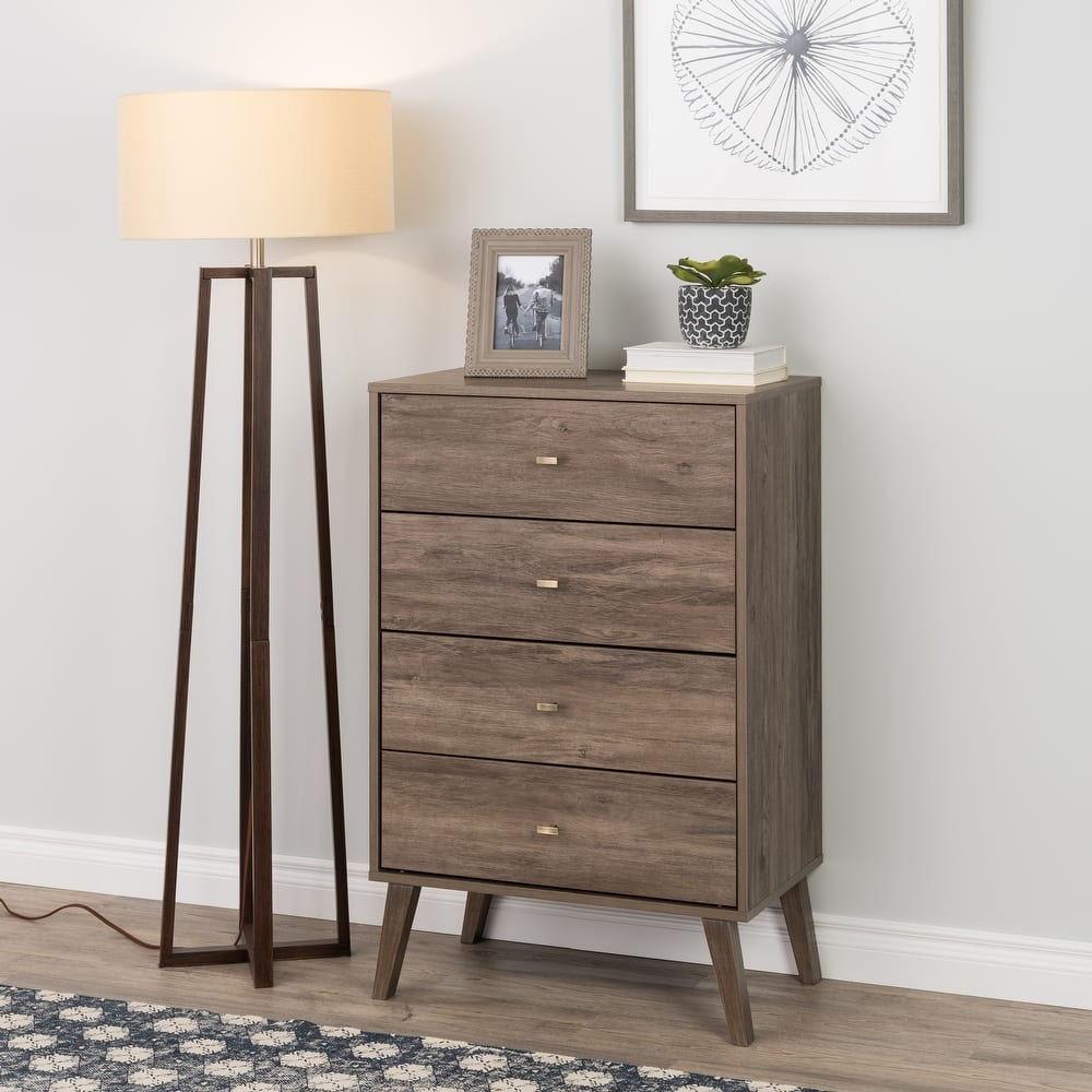 Prepac Milo Mid-Century Modern 4 Drawer Chest of Drawers, Contemporary Bedroom Furniture, Small Dresser for Bedroom
