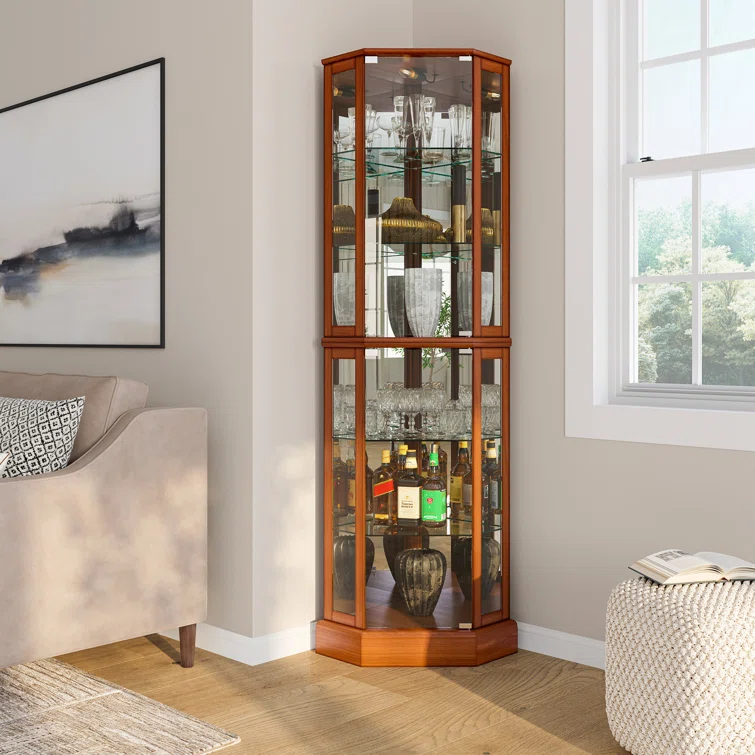 Schmidt Wood/Glass Lighted Corner Curio Cabinet 72