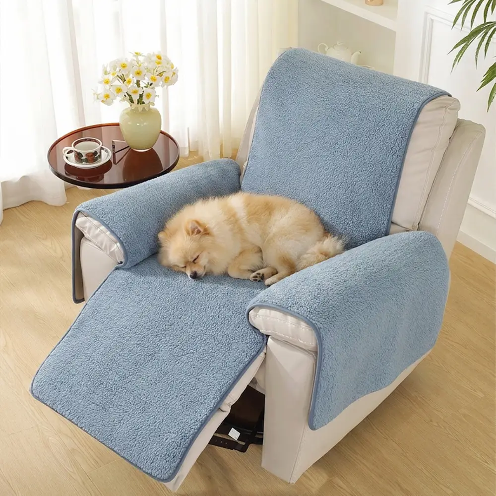 Thick Fuzzy Faux Sherpa Fleece Recliner Chair Cover with Elastic Straps