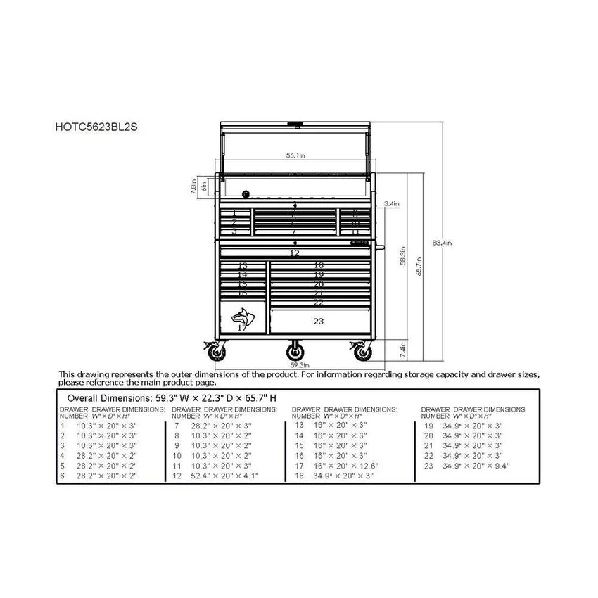2025 56 in. W x 22 in. D Heavy Duty 23-Drawer Combination Rolling Tool Chest and Top Tool Cabinet Set in Matte Blue