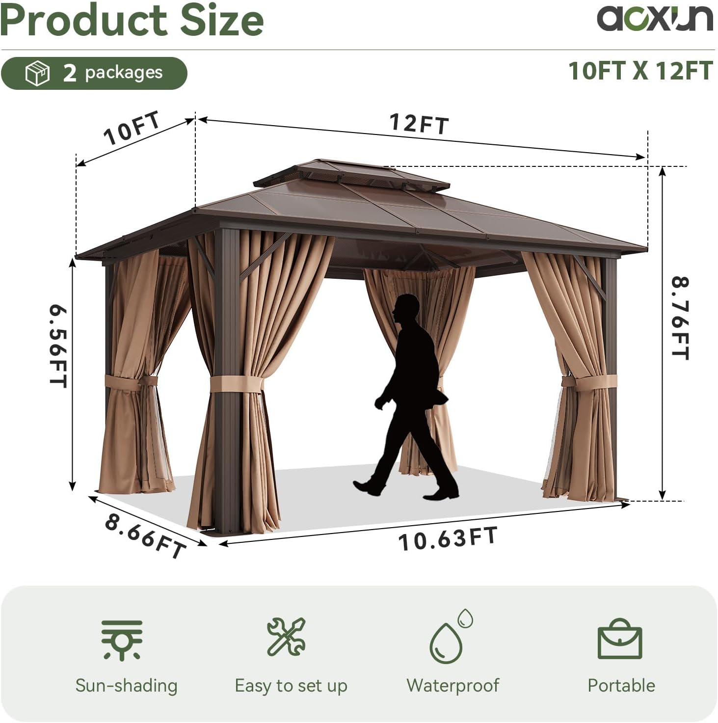AOXUN 12'X10' Hardtop Gazebo with Curtains and Netting
