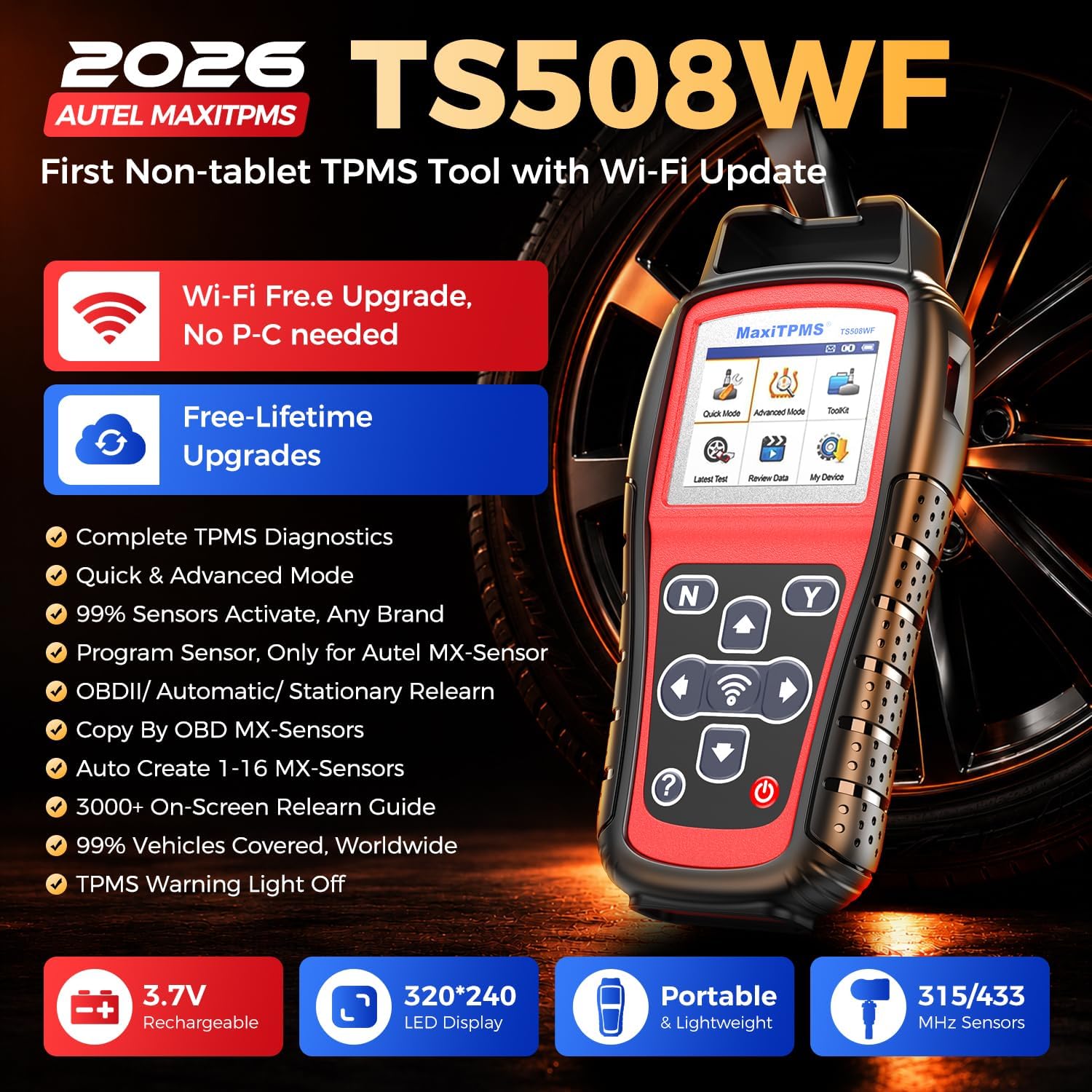 TPMS Programming Tool TS508WF Activate Relearn Diagnose Program MX Sensors 315 433 MHz WiFi Update OBD Relearn Functions