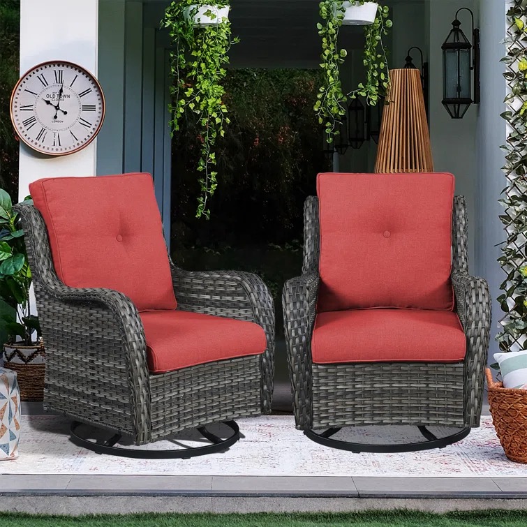 Rilyson New Juno Steel Frame Swivel Patio Wicker Chairs (Set of 2) with Cushioned Seat