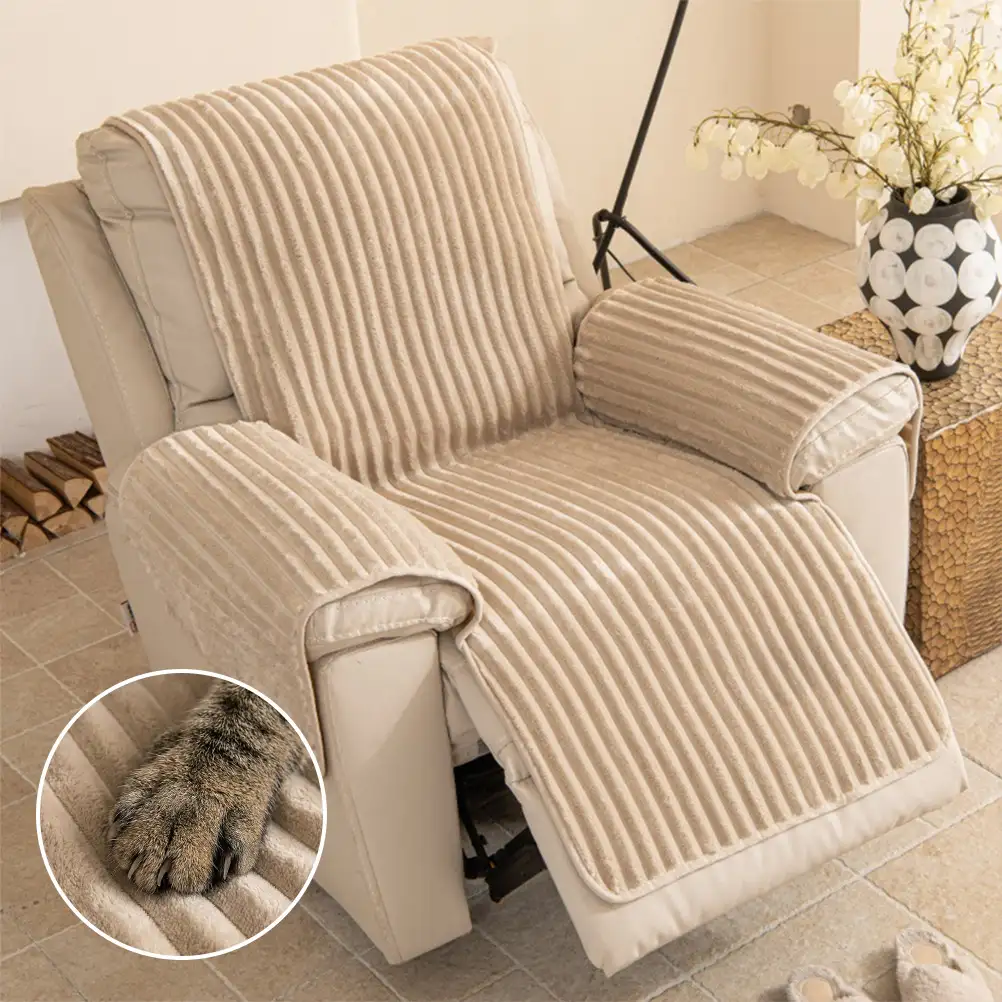 Plush Pet-Friendly Non-Slip One-Piece Sectional Couch Cover Recliner Couch Cover - Strips
