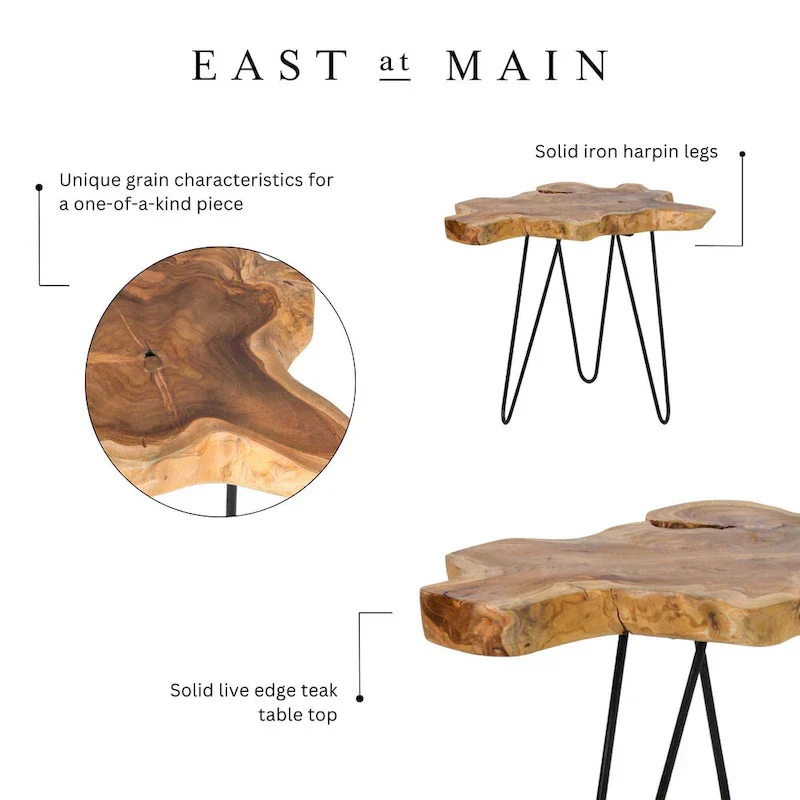 East at Main Live-Edge Teak Wood Table with Iron Legs