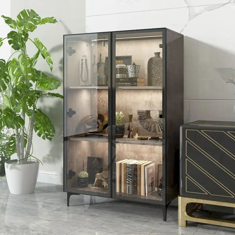 Glass-Door Display Storage Cabinet with LED Lighting