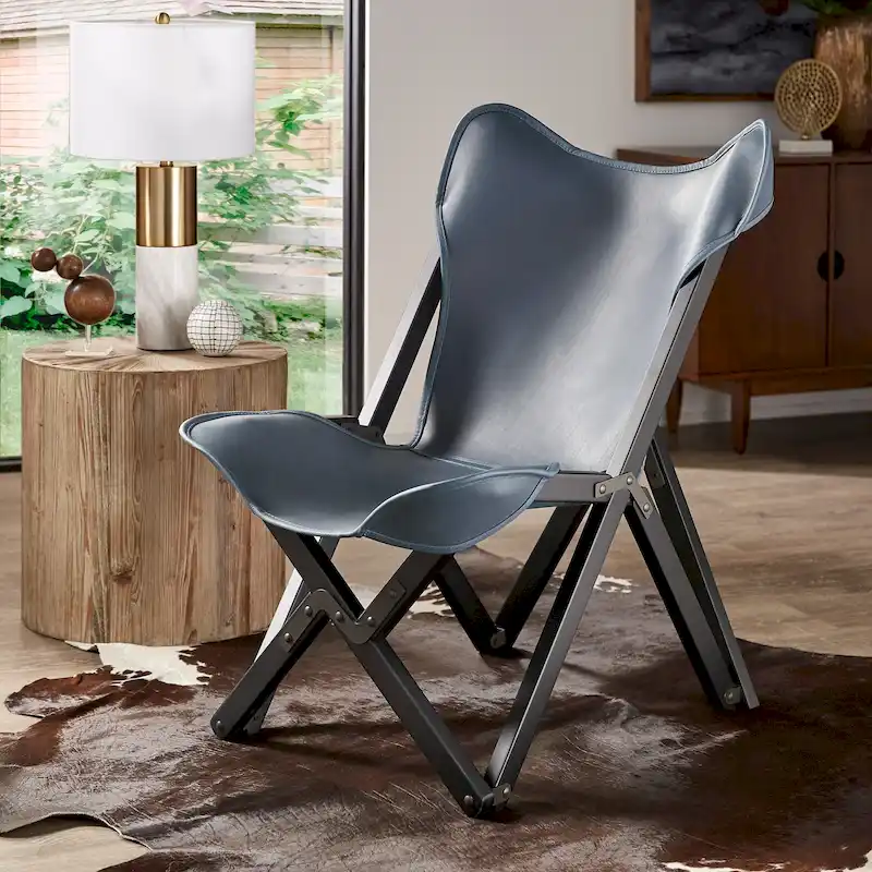 Cantu Authentic Top Grain Leather Tripolina Sling Chair by iNSPIRE Q Modern
