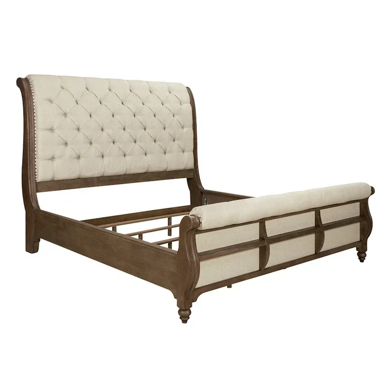Americana Farmhouse Sleigh Bed with Matching Dresser and Mirror Bedroom Set